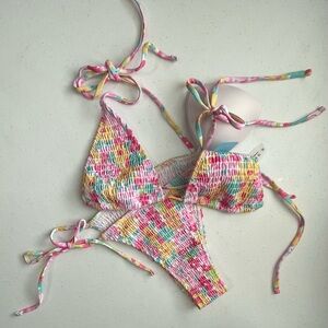 Multicolor Smocked Bikini Set